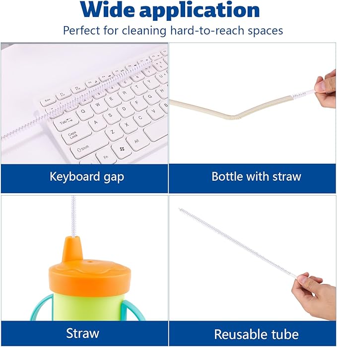4pcs Straw Cleaner Brushes for Stanley, 8mm/0.31 Inch, 10mm/0.39 Inch, 12mm/0.47 Inch Reusable Extra Long Drinking Water Cup Bottle Straw Cleaning Brush Cleaning Tools Kit Accessories (White)