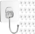 20 Pack Large Sticky Hooks for Hanging Heavy Duty, Wall Hooks Adhesive, Clear self Adhesive Hooks for Wall, Kitchen, Bathroom, Shower & Ceiling