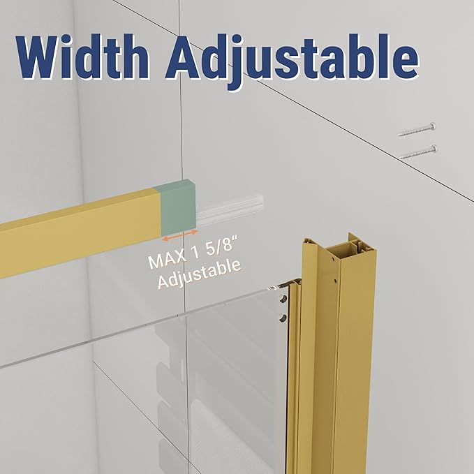 36" W x 78" H 3-Panels Sliding Shower Door, Shower Door Clear 6mm Tempered Glass with Brushed Gold Frame, 3-Panels Sliding Shower Easy to Clean,Three-Panel Synchronized Shower Sliding Door