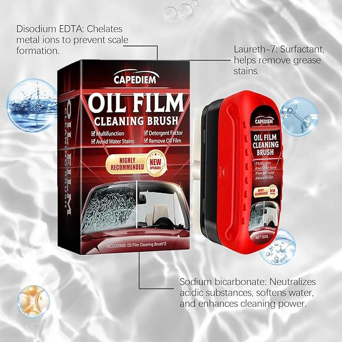 CAPEDIEM 2026 NEW Automotive Oil Film Cleaning Brush for Car Windows,Glass Cleaning Board, Suitable for Windshield Glass Oil Film Remover, Car Windshield Cleaner (red)