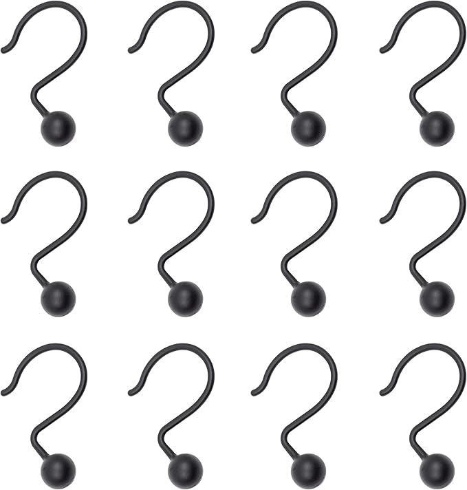 Zenna Home NeverRust Rustproof Aluminum Shower Curtain Hooks, Durable Smooth-Glide Shower Rings for Curtain, Elegant Corrosion-Resistant Shower Rings, Set of 12, Matte Black