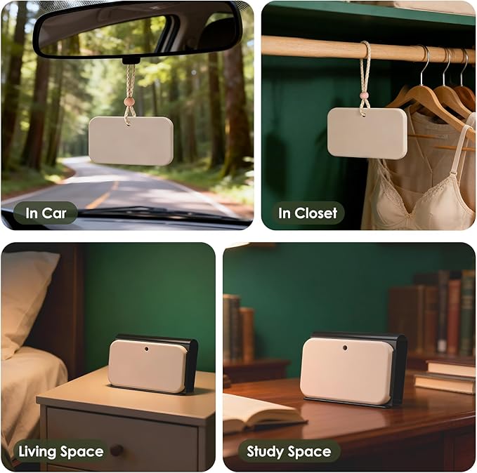 Car Air Freshener, 2-in-1 Stone Car Freshener with Visor Clip & Hanging Scent Diffuser, Natural Scent Stone Diffuser, Long-Lasting Odor Eliminator for Car or Home, Smooth Apple Orchard