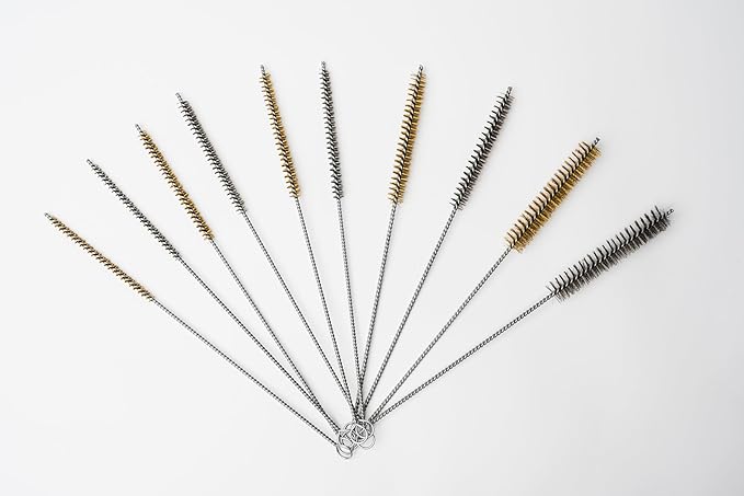 PMD Products 10-Piece Tube Cleaning Brush Kit | Brass Wire Bore Brushes & Stainless Steel Brushes 12" Long (1/4" to 3/4") for Tubes, Cylinders, and Narrow Spaces