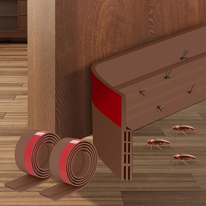 Ainiv 2 Pack Door Draft Stopper Under Door Seal, 2" W x 39" L Cutable Soundproof Door Seal, Adhesive Under Door Sweep for Exterior & Interior Doors Dust and Noise Insulation Weather Stripping-Brown