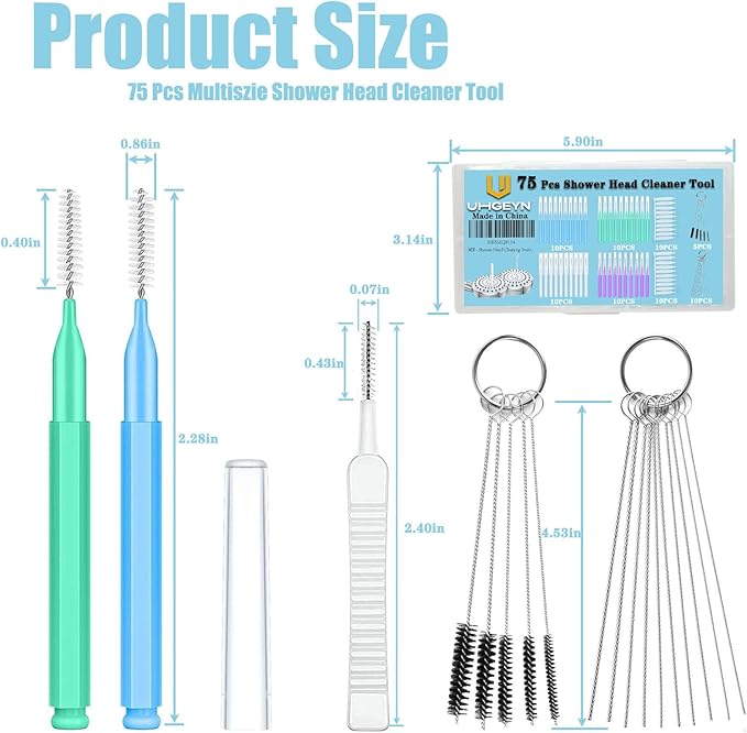 75 Pcs Multiszie Shower Head Cleaner Tool, Shower Head Cleaning Brush for Small Hole Nozzle with Storage Boxes, Showerhead Cleaner Picks Unclogger for Household Bathroom