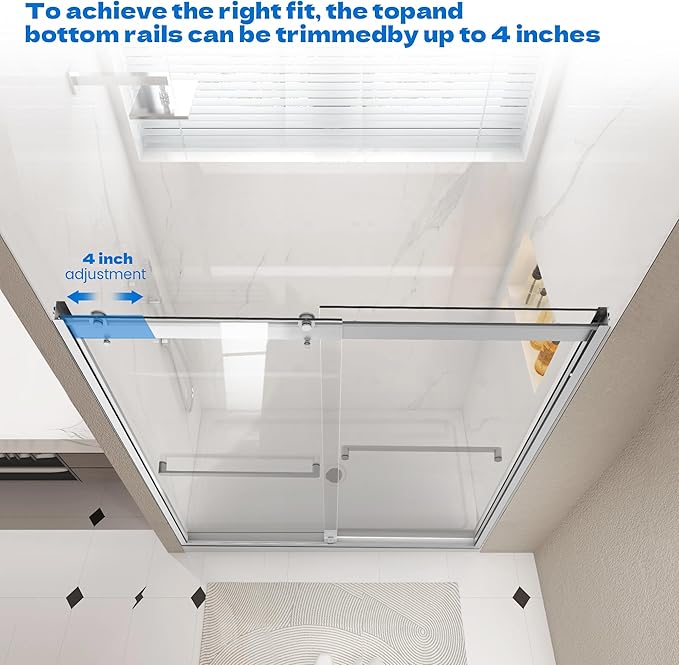 Sliding Shower Door, 44-48" W x 76" H Semi-Frameless Double Sliding Glass Shower Door with 5/16'' (8mm) Clear ASNI SGCC Tempered Glass, Bypass Shower Enclosure, Brushed Silver