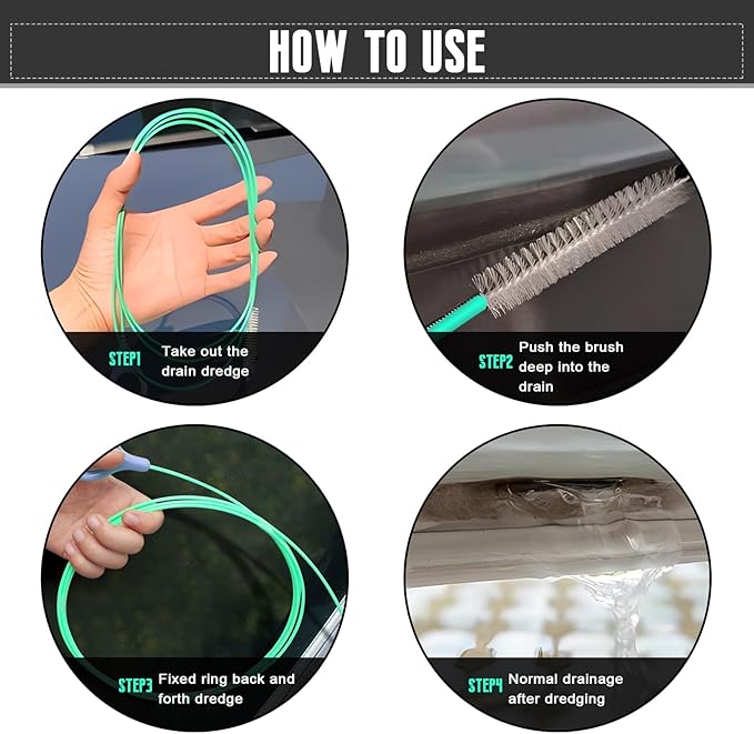 Car Sunroof Drain Cleaning Tool, 78 Inch Door Pipe Cleaning Brush for Car Sunroof, Gas Tank Drain, Kitchen Downspout Pipe