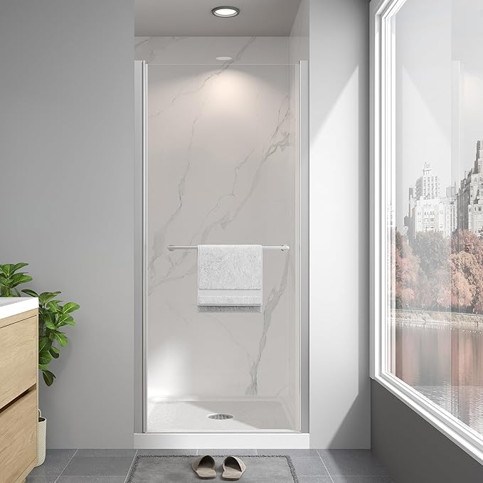Frameless Pivot Shower Door 30"-32" W x 72" H, Swing Shower Glass Doors with Nano Explosion-Proof Film Tempered Glass 1/4"(6mm) Reversible Installtion, Brushed Nickel Finish