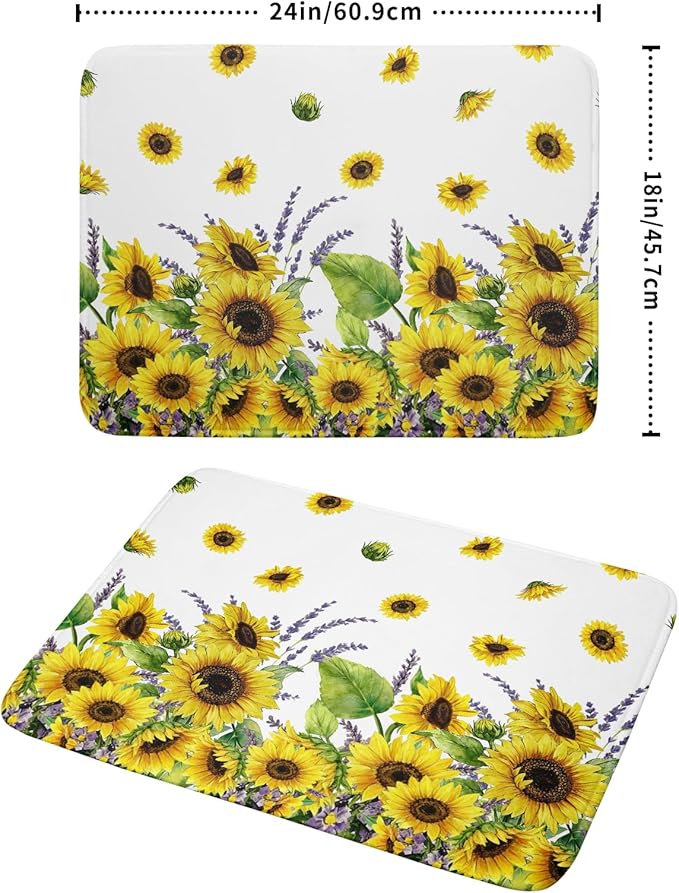 Sunflower Dish Drying Mat for Kitchen Counter 24x18 Inch Floral Lavender Drying Mat with Absorbent Reversible Microfiber Season Spring Summer Dish Drainer Mats Rack Pad for Coffee Countertop Protector