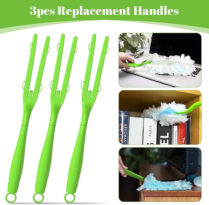 3 Pack Replacement Duster Handles – Compatible with Swiffer Duster Refills, Extendable & Detachable Mop Handles for Tight Spaces (Green)