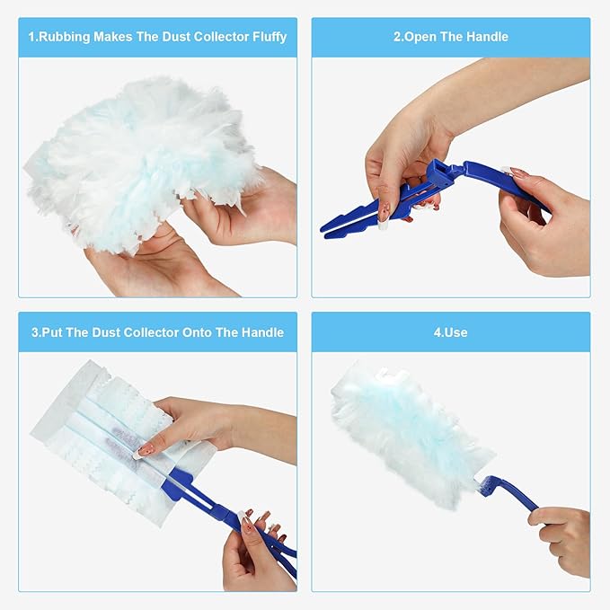 30 Count Duster Refills for Swiffer Duster, Disposable Static Duster Refills Bulk Replacement Head with 1 Handle for Cleaning Home Office Furniture, Blinds