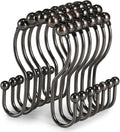 Goowin Shower Curtain Hooks, 12 Pcs Shower Curtain Rings, Stainless Steel Shower Curtain Hangers, Double Hook Shower Curtain Hooks, Smooth Sliding Anti-Drop Shower Rings for Curtain (Bronze)