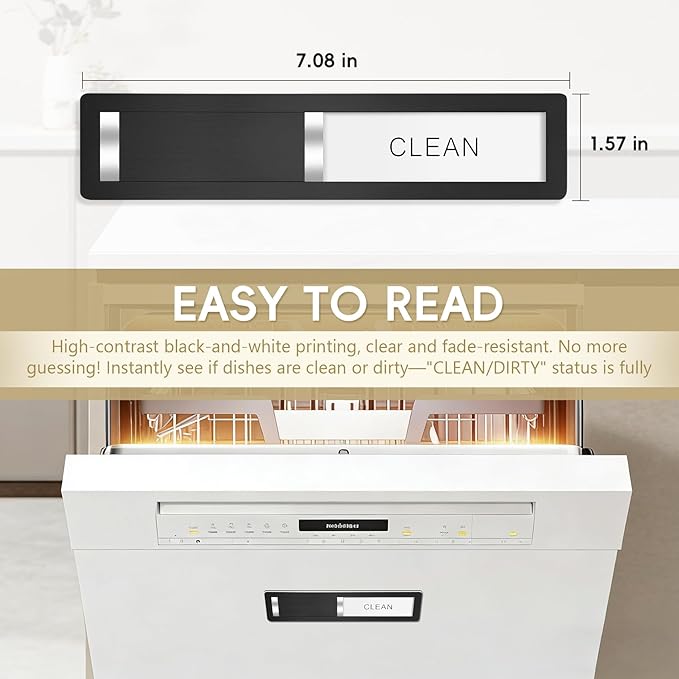 Dishwasher Magnet Clean Dirty Sign, Stainless Steel Magnetic Clean Dirty Dishwasher Sign,Matte Brushed Surface Cleaning/Dirt Indicator with Strong Magnet, Home Kitchen Organizer (Brushed Black)