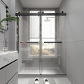 Shower Door 56–60 in W x 76 in H, 3/8" Tempered Glass Double Sliding Shower Door, Frameless Matte Black, Exquisite Rolling Track Design, Reversible Installation for Modern Bathroom