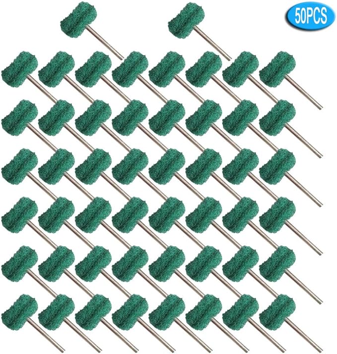 50PCS Abrasive Buffing Polishing Wheel Set for Rotary Tool,Removal of Rust Deburring on Metal Surface with 3mm Shank,Mini scouring pad Brush Polishing kit(grit 180 Green 50pcs)