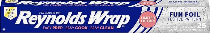 Reynolds Wrap Fun Foil with Festive Firework Pattern, Embossed Aluminum Foil Roll, Festive Embossed Foil for Covering Dishes for NYE Celebrations, 25 Sq. Ft.