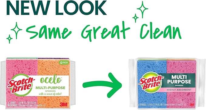 Scotch-Brite Multi-Purpose Sponges, Highly Absorbent Dish Sponge for Cleaning of Non-Stick Cookware, Showers, and Coolers, 40 Kitchen Sponges