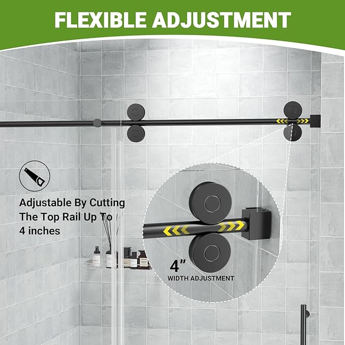 Frameless Sliding Shower Door 56–60 in W x 76 in H, 8mm Clear Tempered Glass Shower Doors Glass Sliding 60 Inches, Double Nano Coating, Stainless Steel Hardware, Silent Smooth Rollers, Matte Black