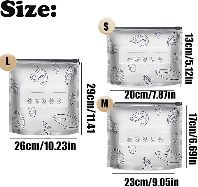 Reusable Aluminum Foil Sealable Storage Bags, 2025 New Resealable Vacuum Zipper Pouches for Food, Stand Up Foil Sealable Bags with Label and Zip Lock for Vegetable Fruit Meat (10PCS, Small)