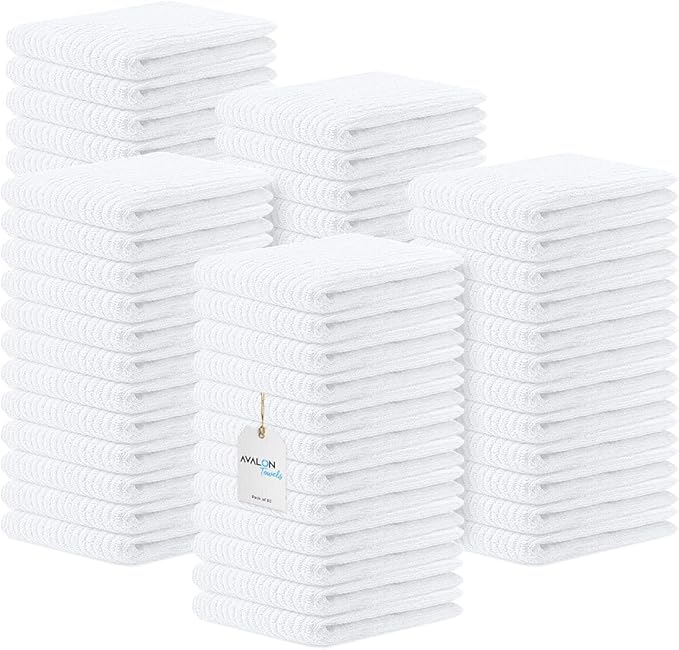Avalon Towels Ribbed Bar Mop Towels (Value Pack of 60) Size 16"x19" – Absorbent and Durable, Multipurpose Cleaning Rags, Cotton Cleaning Towels, Terry Cloth Rags, Reusable Shop Rags