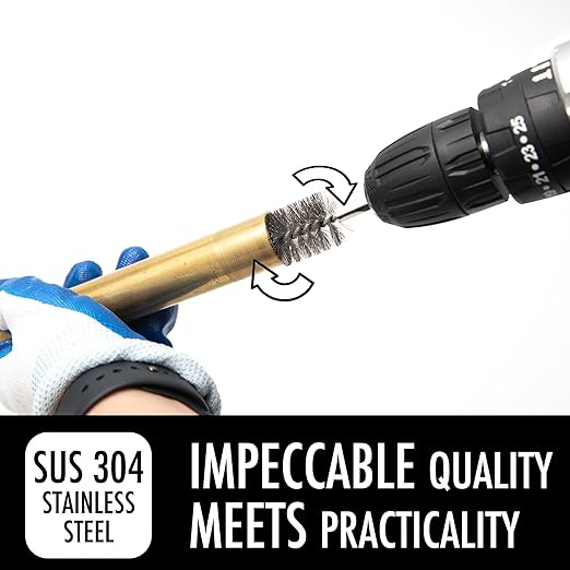 6pcs Extended Copper Tube Pipe Cleaner, 1/2” 3/4” 1” Pipe Cleaning Brush Set, Stainless Steel Wire Bore Brushes for Power Drill, 1/4 Inch Hex Shank