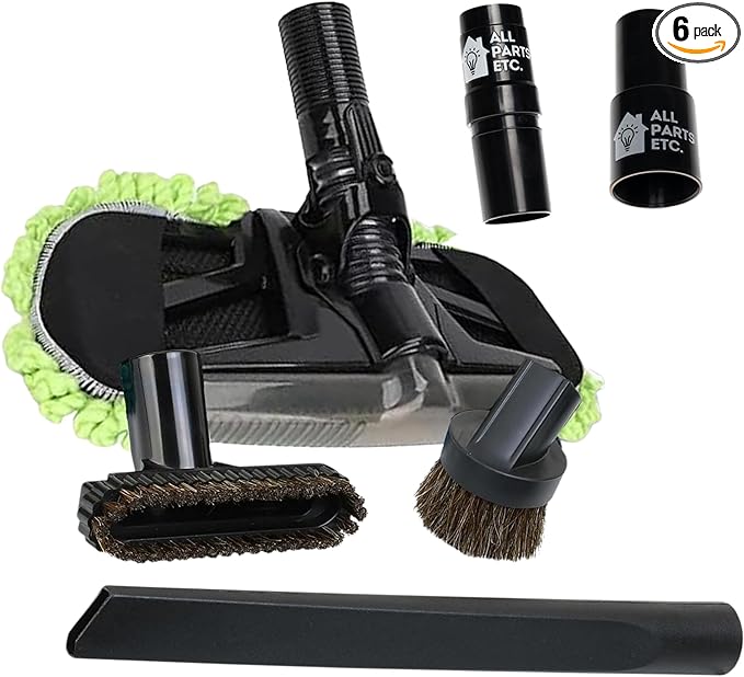 Vacuum Attachments for 1.25" Vacuum Accessories, Dust Mop, Dust Brush, Crevice Tool, Upholstery, 2 Adapters Compatible with Shop Vac, Oreck, Miele, Shark, Hoover, Bissell (6-Pack Mop)