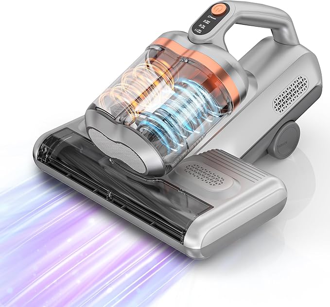 Mattress Vacuum,20Kpa Bed Vacuum Cleaner with 273nm UV-C Light & Ultrasonic & High Heating, Dual Brush Roll Rotation & Dust Cup, 500W Deep Cleaning 99.9% Filtration with 32000 RPM/Min