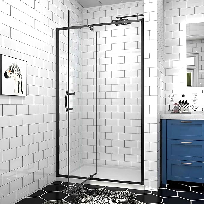 Pivot Glass Shower Door, 38-42" W x 71" H, 1/4"(6mm) Clear SGCC Tempered Glass, Matte Black Finish, Magnetic Closure, Reversible Installation