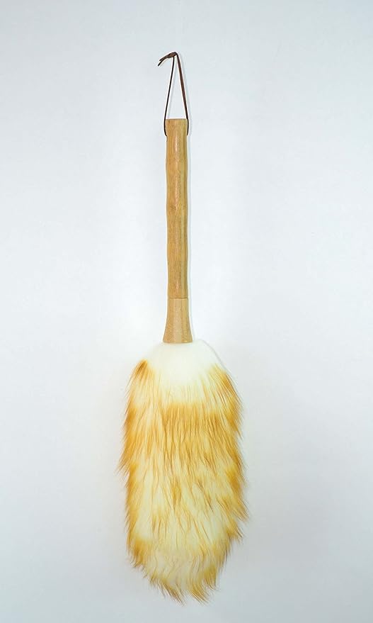 Surell Duster - Lambswool Feather Duster with 9" Wooden Handle - Anti Static Shearling Wool Head for Cleaning Cars, Ceiling Fans, Furniture, Blinds - Perfect Housewarming Gift
