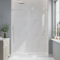 Frameless Glass Shower Door, 61-66" W x 76" H Sliding Frameless Shower Door, 1/4''(6mm) SGCC Tempered Glass, Explosion-Proof Film Nano Coating, Stainless Steel Hardware, Brushed Nickel