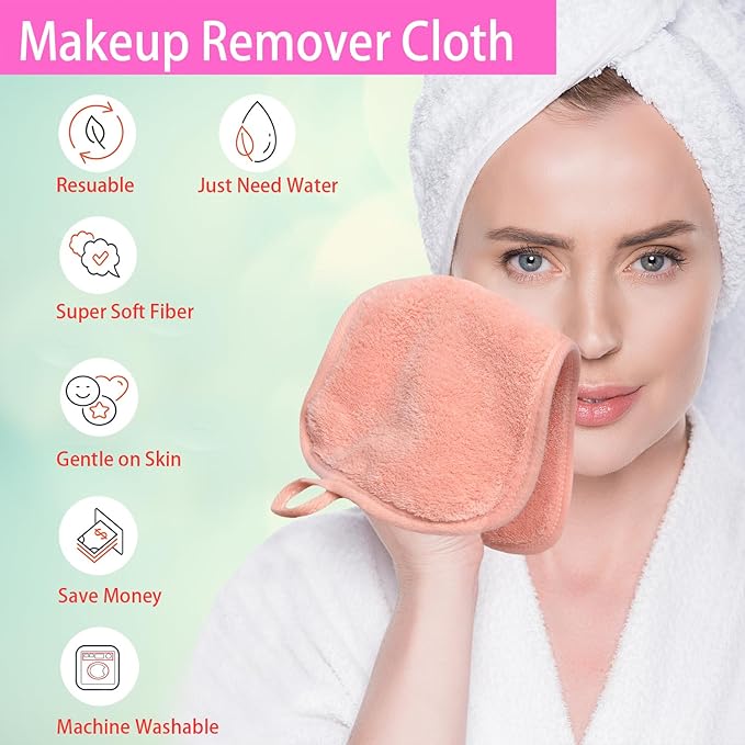 Makeup Remover Cloths for Face, Eye, Lips - Reusable Makeup Remover Pads Soft Microfiber Facial Cleansing Cloths 6 x 12 inch 6 Pack (Coral)