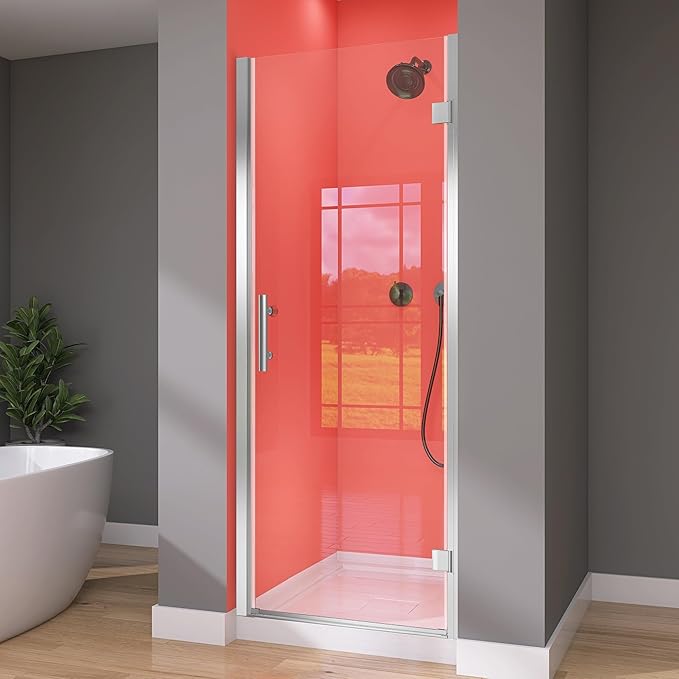GETPRO Pivot Hinged Shower Door Frameless 32 in. W x 72 in. H Swing Single Small Shower Door 1/4 in. Tempered Glass Panel Adjustable Right Hinged Bathroom Door for Shower Chrome Hardwares