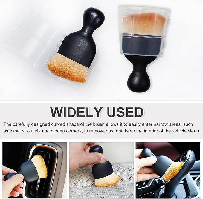 2 Pack Car Interior Detailing Soft Brush, Curved Design Dirt Dust Clean Brushes, Dust Collectors, Car Cleaning Brush with Cover