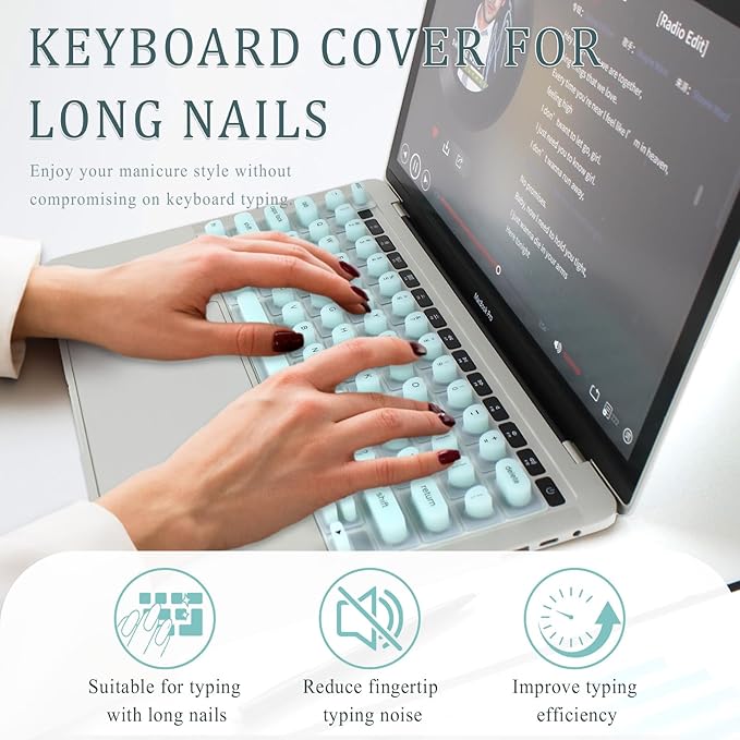 Keyboard Cover for Long Nails, Acrylic Gel Nails - Silicone Keyboard Protector Skin with Raised Keys for Typing and Gaming, Compatible with MacBook Pro/Air 13"/14"/15"/16" 2020-2025 (Blue)
