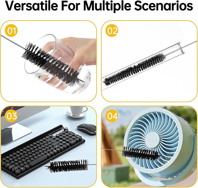 10-Pack Straw Cleaner Brush Set, 8.3" Long Nylon Tube Brushes with 304 Stainless Steel Handles for Bottles, Straws, Pipes, Coffee Makers & Narrow Neck Containers