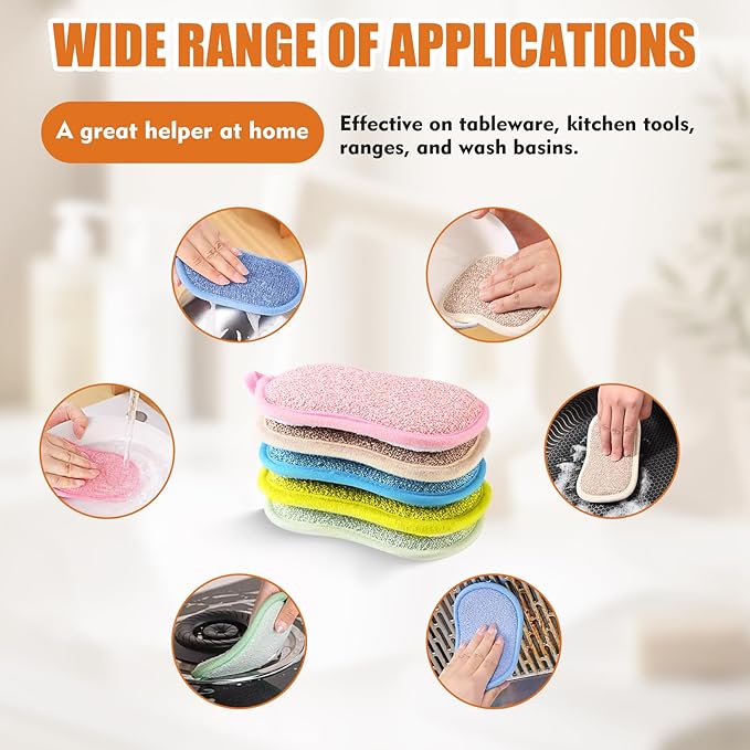 5 PCS Sponges, Non-Scratch Dish Sponge for Kitchen Household Bathroom Cleaning, Multicolour Dual Sided Kitchen Sponges Reusable Microfiber