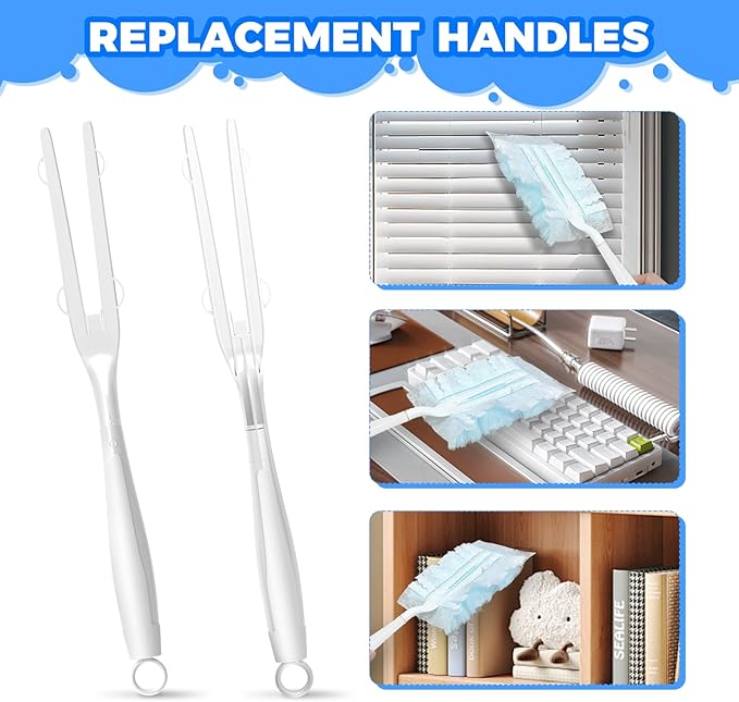 5PCS Duster Refills Folding Handles Set Compatible with Swiffer Dusters,Disposable Static Dust Removal Brush Handle for Dusting Electronics,Furniture,Blinds,Ceiling Fans (5, White)