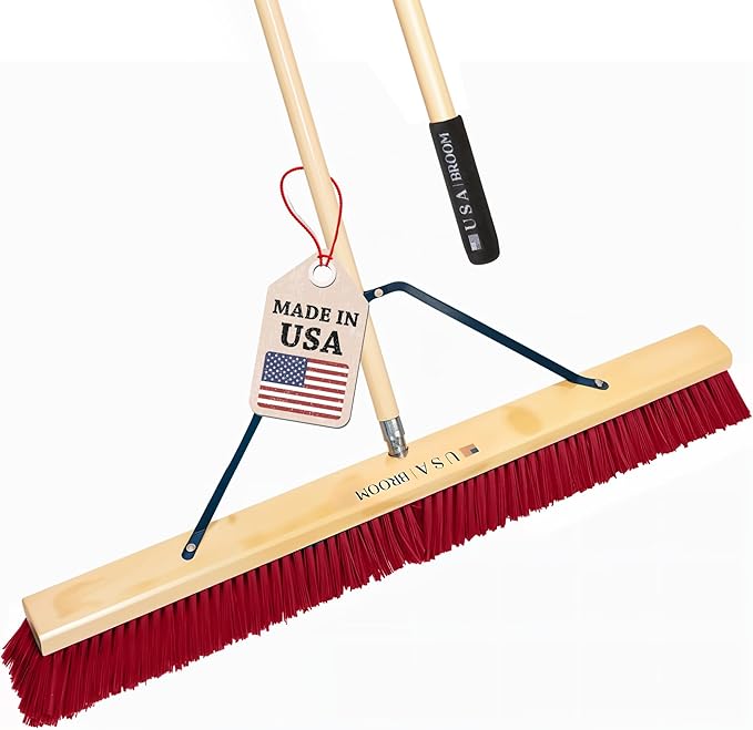 36" Soft/Fine Sweep Indoor Push Broom with 60" Handle. Ideal for Epoxy & Polished Floors. Durable American Made Steel Brackets-All Stainless Steel Hardware. No Plastic. 100% USA Made