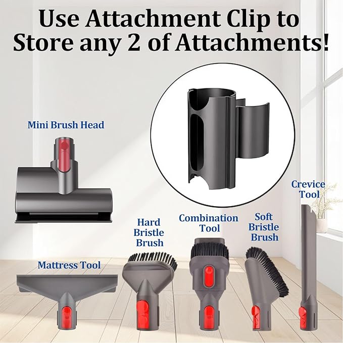 Vacuum Attachment Holder for V7 V8 V10 V11 V15 G5 – Holds 2 Attachments on Telescopic Wand – Effortless Installation – 360° Rotating Tool Clip, No Longer Easily Lose Accessories