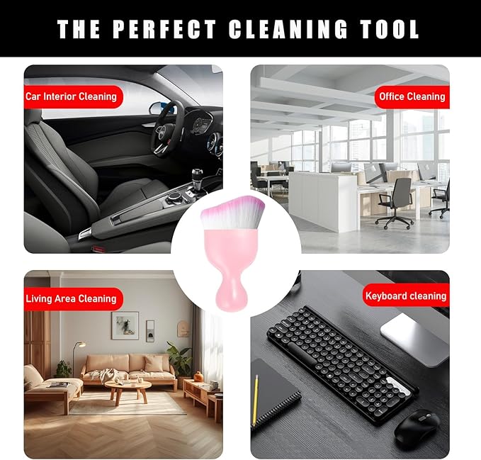 2PCS Car Interior Dust Brush, Soft Scratch Free Auto Detailing Brushes, Universal Vehicle Interior Cleaning Tool for Automotive Dashboard, Air Vents, Leather (Pink & Pink)