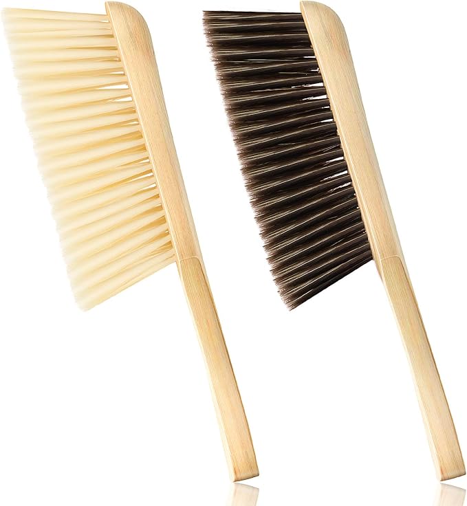 Patelai 2 Pieces Wooden Bench Brushes Fireplace Brush Natural Fiber Bench Soft Bristles Long Wood Handle Dust for Hearth Tidy Car Home Workshop Woodworking