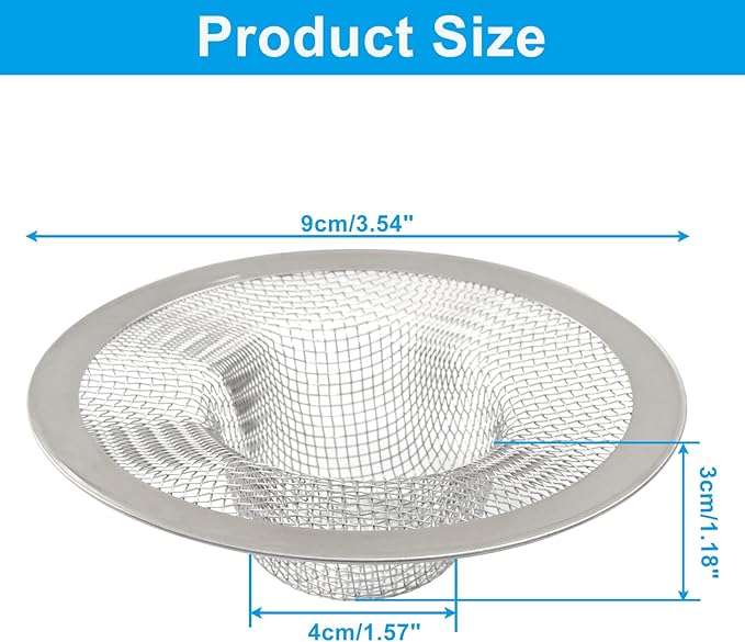 4 Pack Heavy Duty Stainless Steel Kitchen Sink Strainer, 3.54" Top / 1.65" Mesh Slop Basket Filter Trap, Utility Drain Hole for Kitchen Sink/Bathroom Bathtub Wash basin Floor drain Balcony