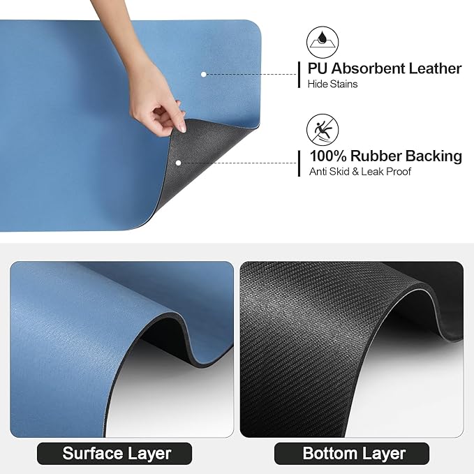 Dish Drying Mat for Kitchen Counter | Coffee Bar Mat for Countertops | Heat Resistant Drainer Mat with Non-slip Rubber Backed | Hide Stain Kitchen Absorbent Draining Mat | Blue 16"x24"
