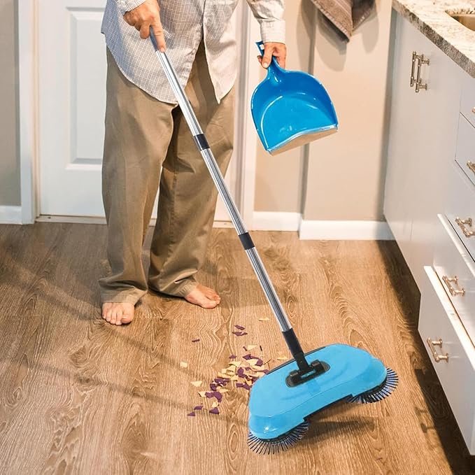 Hand Push Sweeper - Non Electric Floor Cleaner with Adjustable Handle, Carpet Sweeper for Hardwood Surfaces