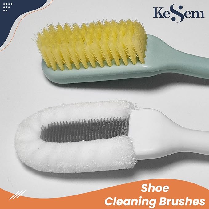 Shoe Cleaning Brush Set of 2 - Soft Bristle Shoes Scrubber with Handle, Shoes Scrubbing Brush for White Sneaker, Leather, Canvas, Knit, Fabric Suede Cleaning Brushes for Hat, Bag and More
