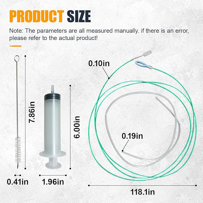 Auto Sunroof Drain Cleaning Tool, 118 Inch Long Flexible Pipe Cleaner with Tube Cleaning Brush, Syringe Hose, Soft Drain Brush Long Pipe Dredging Tool for Windshield Sewers Drains Hole (Green)
