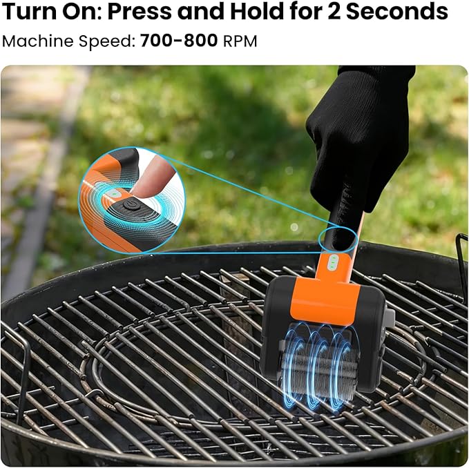 Electric Grill Brush, Cordless Electric Rotary Grill Cleaner with Reinforced Wire Bristles, Detachable Head and LED Light for Outdoor BBQ Grill Grate