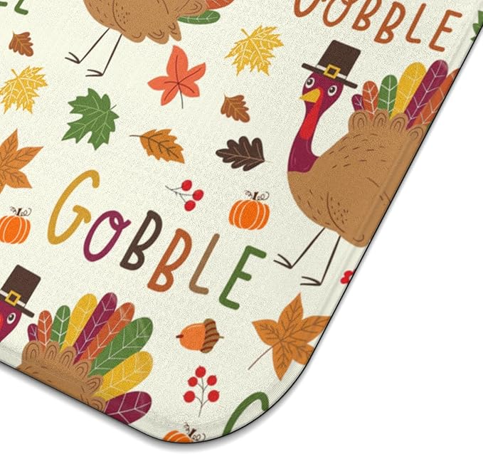 Thanksgiving Dish Drying Mat for Kitchen Counter, Cream Turkey Pattern Microfiber Kitchen Drying Mat, Washable Absorbent Countertop Harvest Fall Dish Mat Drainer, 16x18 Inch