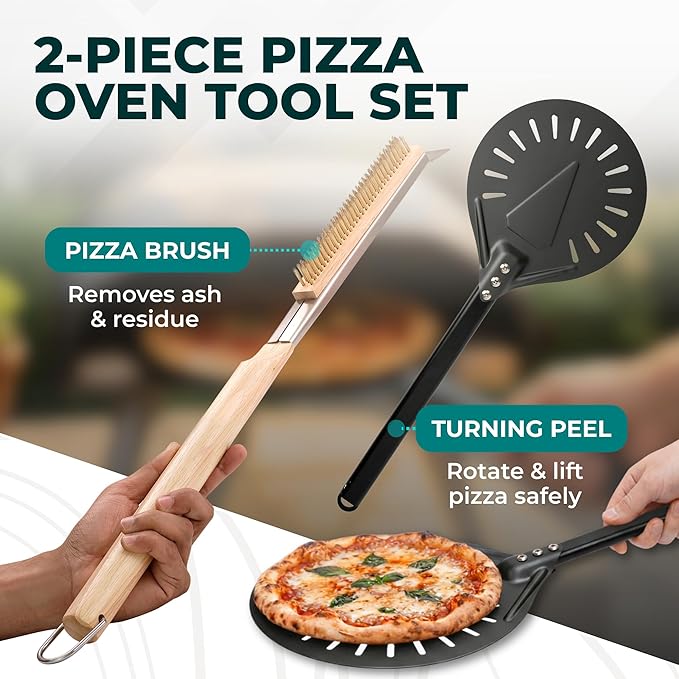 Urban Whisk 26" Pizza Oven Brush with Scraper & Pizza Peel – Brass Bristle Pizza Brush for Oven Cleaning + Aluminum Pizza Peel, Extra-Long Heat-Safe Handle