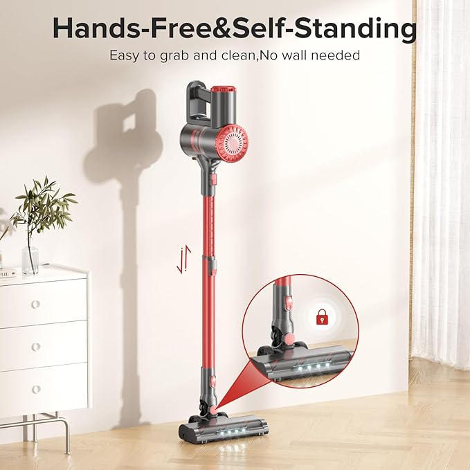 Cordless Vacuum Cleaner with Self-Standing, 40KPA Stick Vacuum Cleaners for Home, 8-in-1 Lightweight Rechargeable Vacuum, 7-Layer Filtration,Ideal for Carpet, Pet Hair, Hardwood Floors